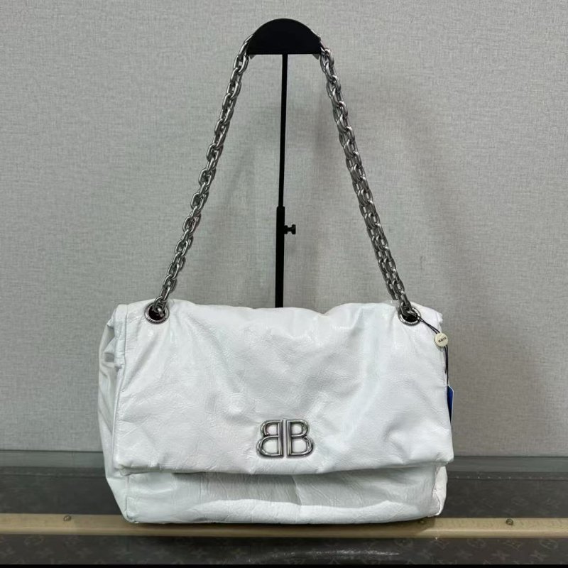 ✨BALENCIAGA 白銀MONACO中號油蠟皮鍊條包34*23*10 98新配件塵袋-0