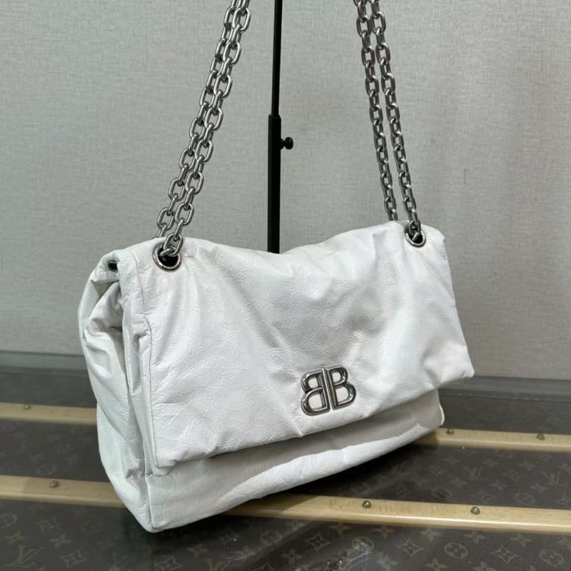 ✨BALENCIAGA 白銀MONACO中號油蠟皮鍊條包34*23*10 98新配件塵袋-1
