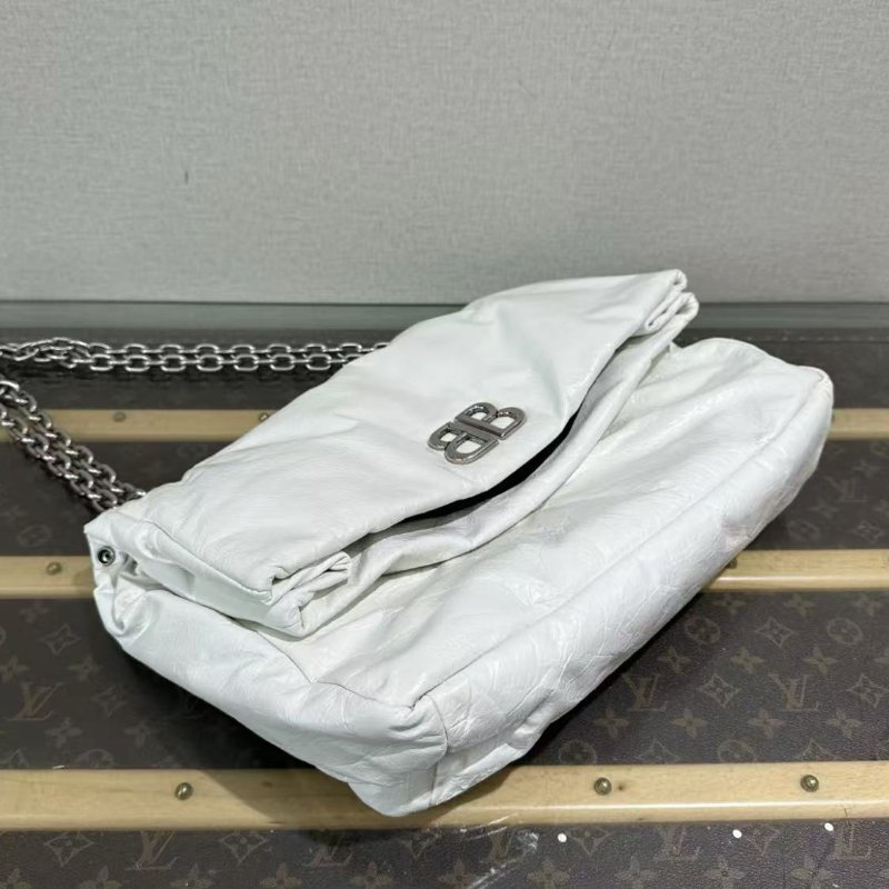 ✨BALENCIAGA 白銀MONACO中號油蠟皮鍊條包34*23*10 98新配件塵袋-2