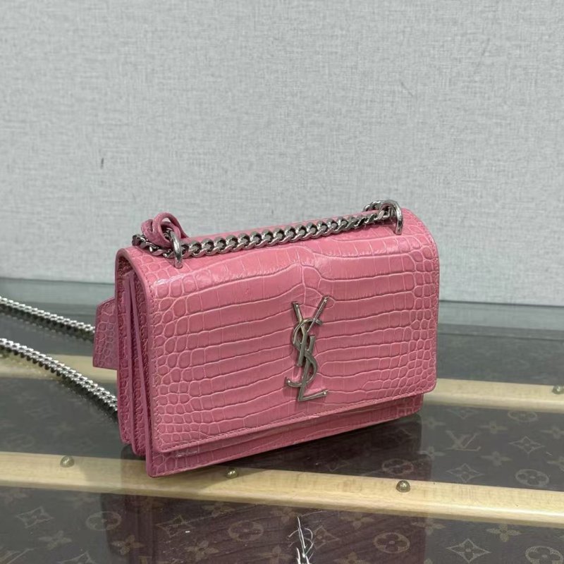 ✨YSL 粉銀鱷魚壓紋SUNSET日落19*14*5 98新配件塵袋-1
