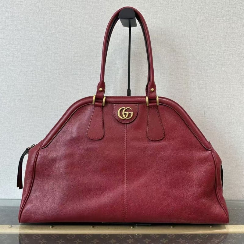 GUCCI 紅金虎頭雙面手提腋下包 51*34*10 98新配件塵袋-0