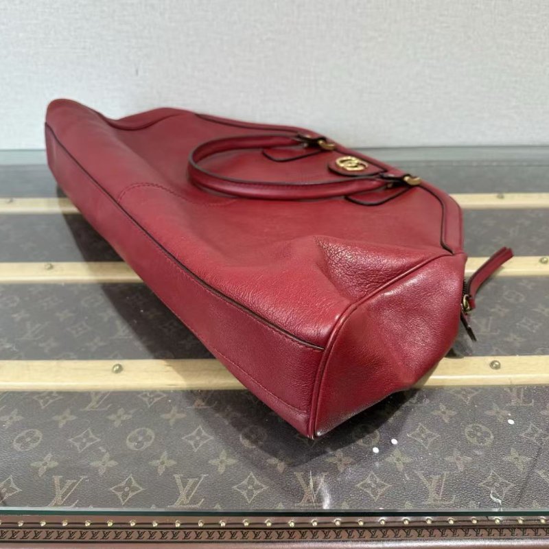 GUCCI 紅金虎頭雙面手提腋下包 51*34*10 98新配件塵袋-4