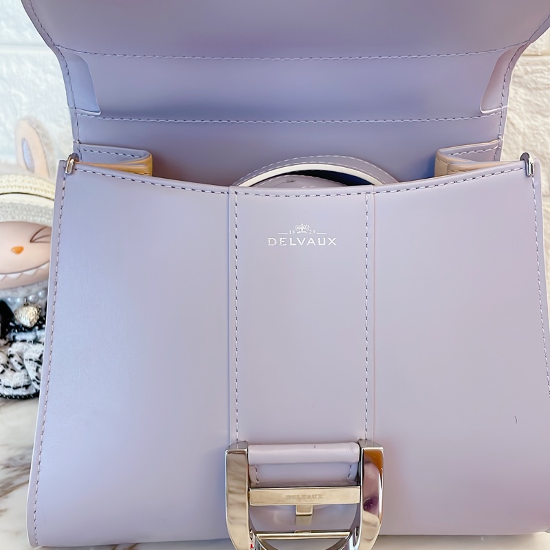 品況好✨ 比利時愛馬仕 Delvaux Brilliant mini 外縫線馬蹄釦水波紋小牛皮手提/斜背包/薰衣草紫-15