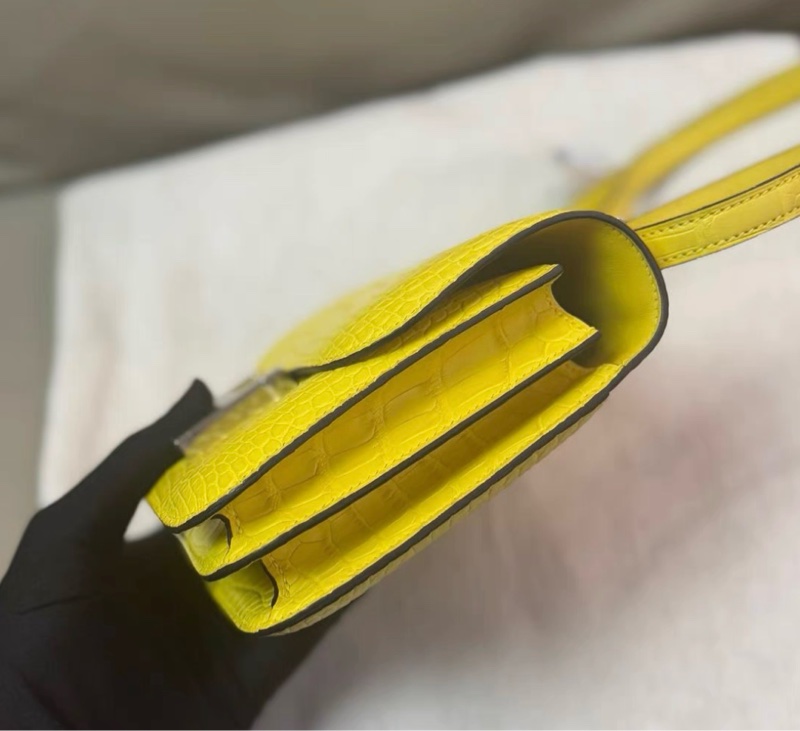 愛馬仕 mini Constance 金盞花19霧面鰐魚金盞花黃 W刻-3