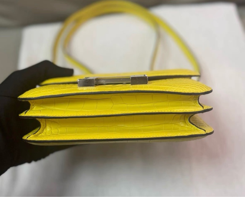 愛馬仕 mini Constance 金盞花19霧面鰐魚金盞花黃 W刻-4