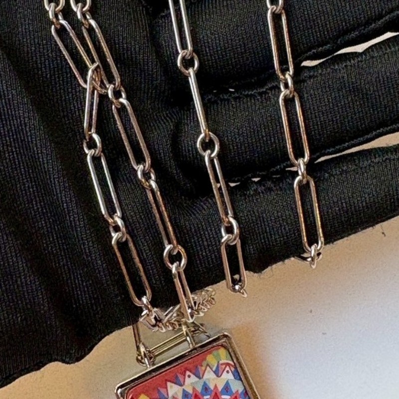 Hermes 銀鍊粉色馬頭琺瑯硬盒長項鍊-8