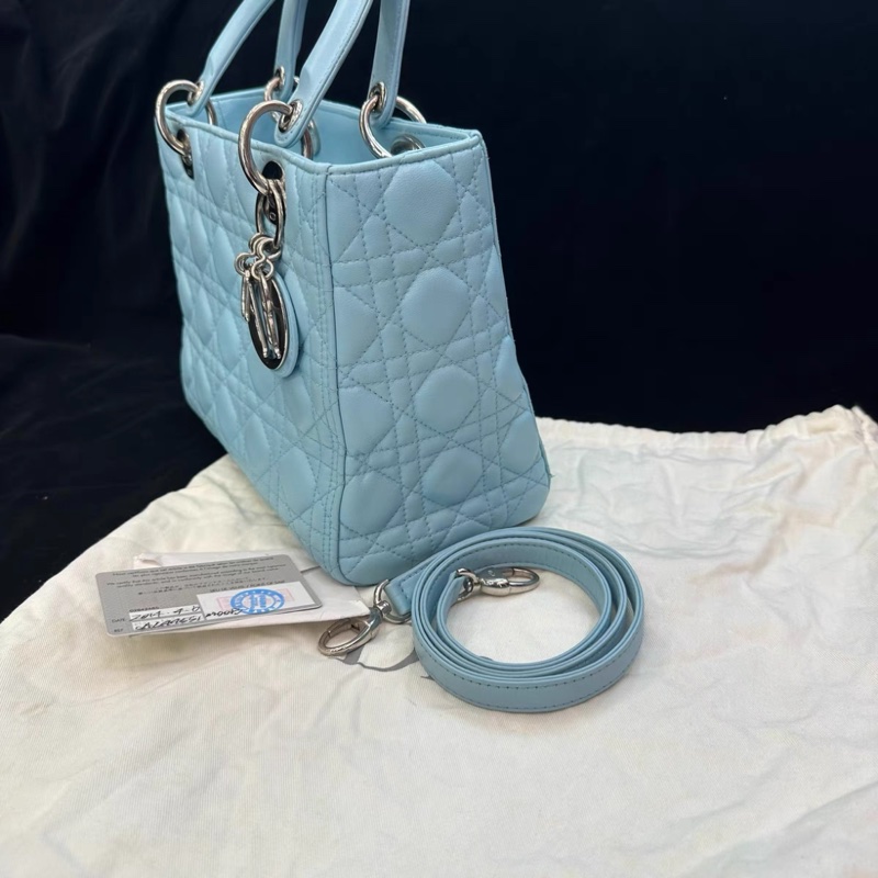 98新 Dior Lady Dior 淡藍色羊皮戴妃五格手提單肩包 優雅高貴-1