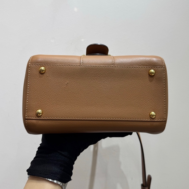 Delvaux brilliant mini 焦糖棕單肩手提包小牛皮 手提斜挎包-7