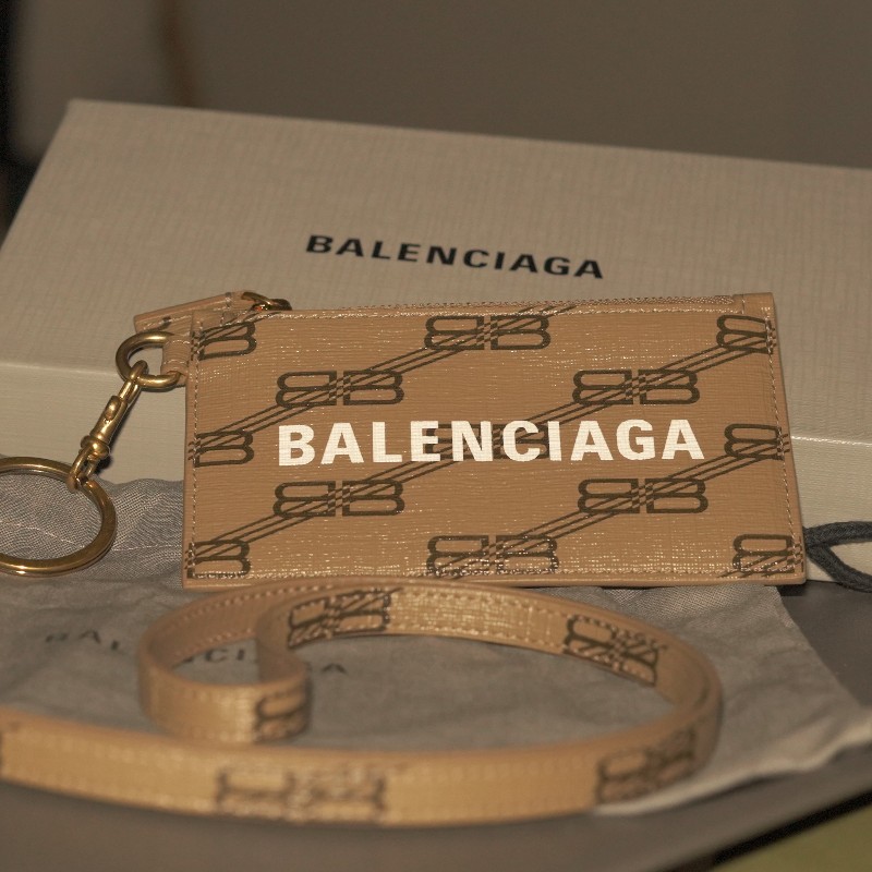 BALENCIAGA BB Monogram 卡片夾/零錢包 附掛繩-9