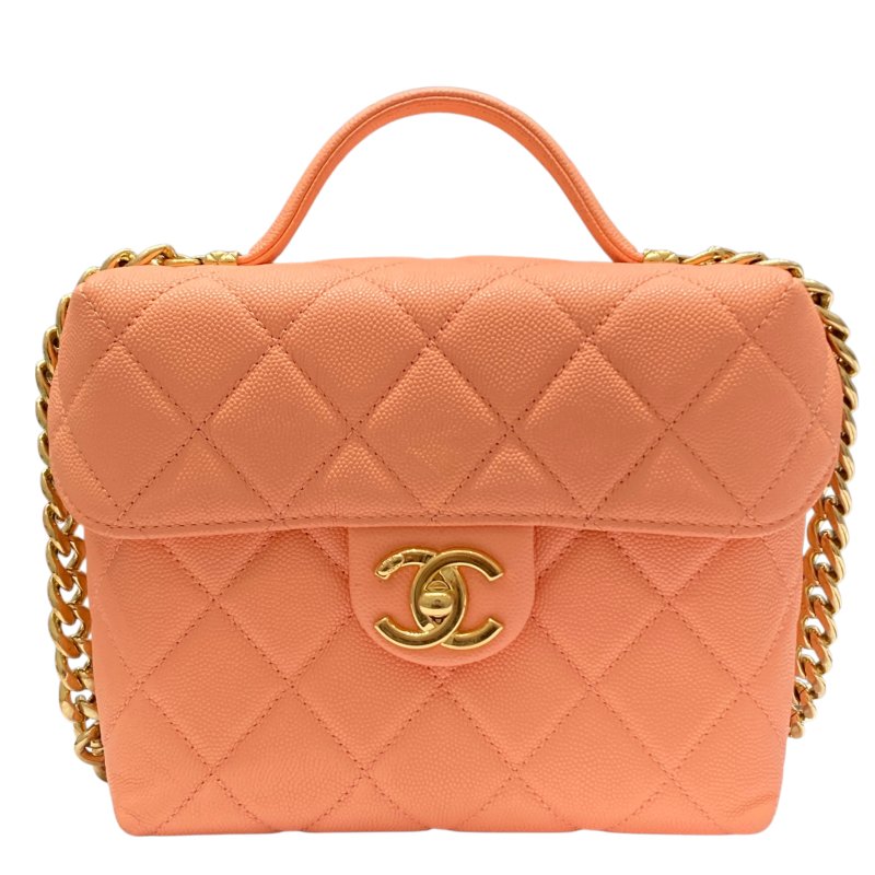 CHANEL 香奈兒 荔枝牛皮 肩背包 鮭魚粉色-0