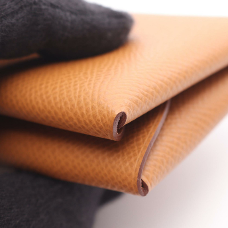 愛馬仕 Calvi Duo 金色零皮夾 Epsom 棕色 二手 女士-5