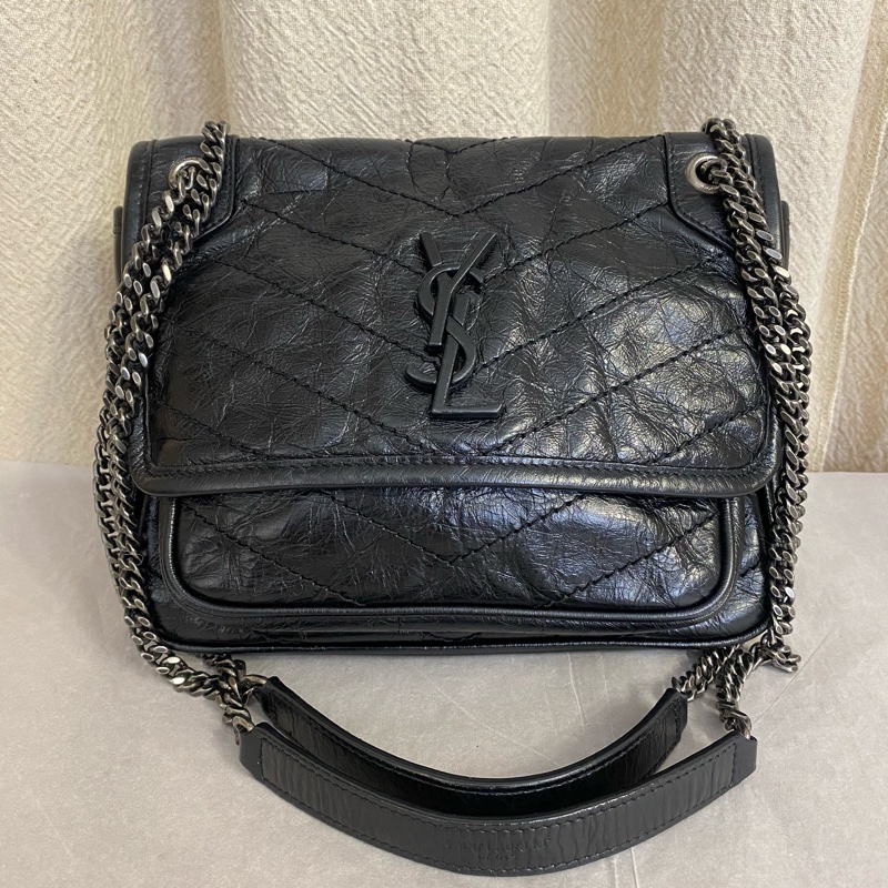 Saint Laurent 聖羅蘭 黑銀牛皮niki baby小號 單肩斜挎包-0