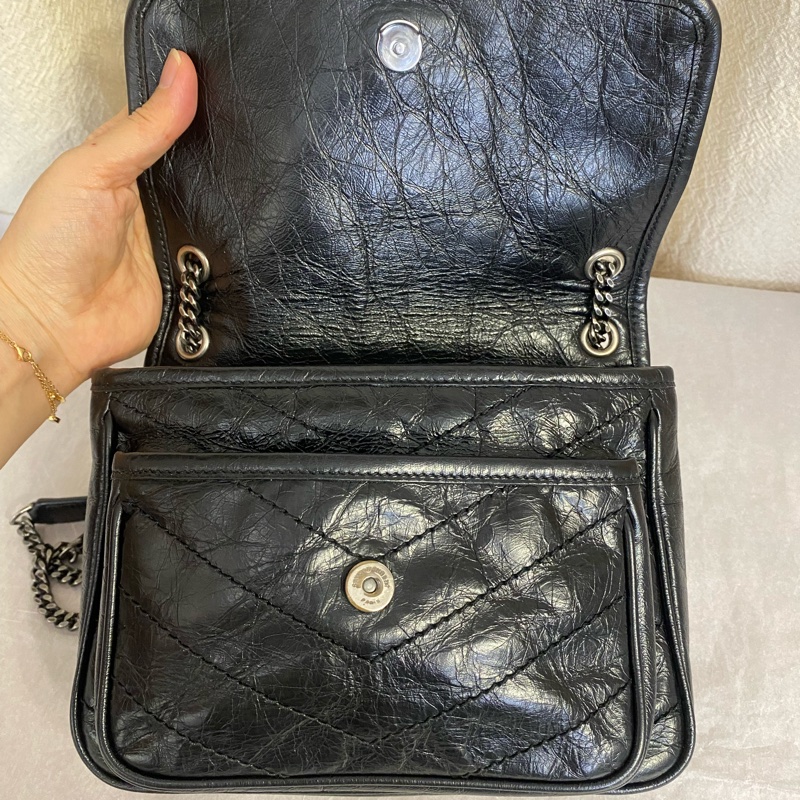 Saint Laurent 聖羅蘭 黑銀牛皮niki baby小號 單肩斜挎包-7