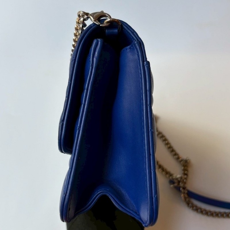 Dior 銀鍊藍色羊皮藤格紋小號口蓋斜背包-7