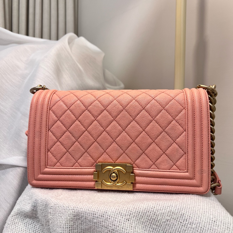 CHANEL leboy 25 中號 粉色 羊皮荔枝紋-2