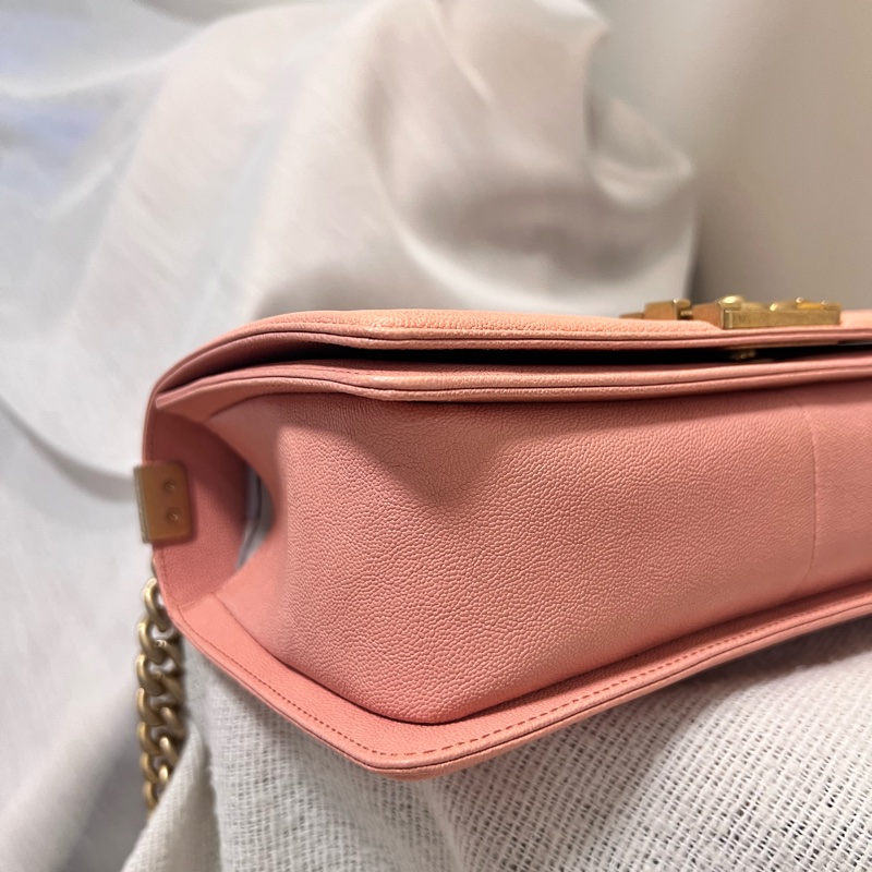 CHANEL leboy 25 中號 粉色 羊皮荔枝紋-8