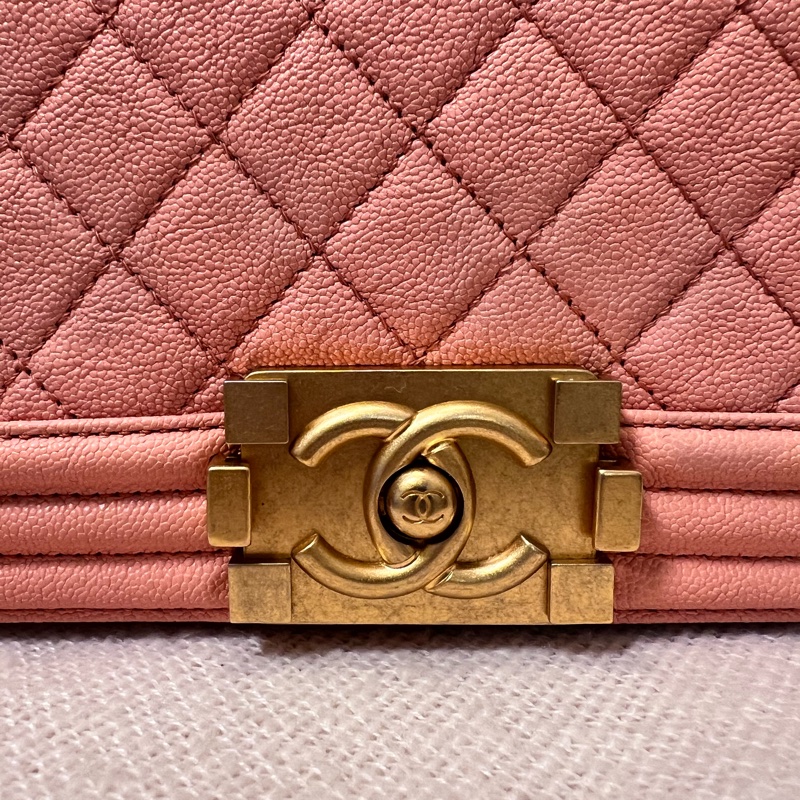 CHANEL leboy 25 中號 粉色 羊皮荔枝紋-12