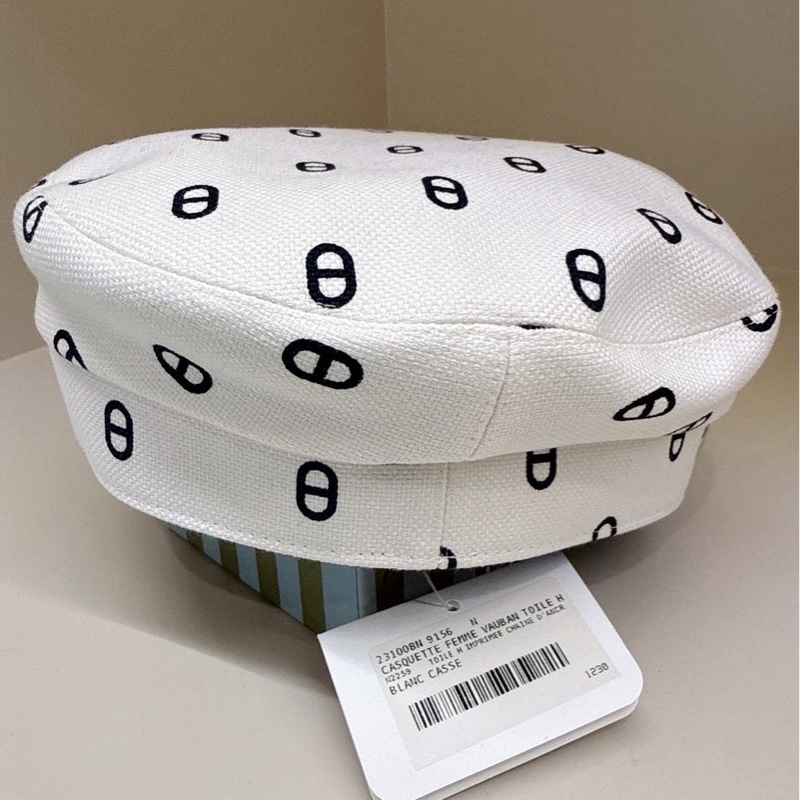 HERMES 白色豬鼻報童帽畫家帽 56-3
