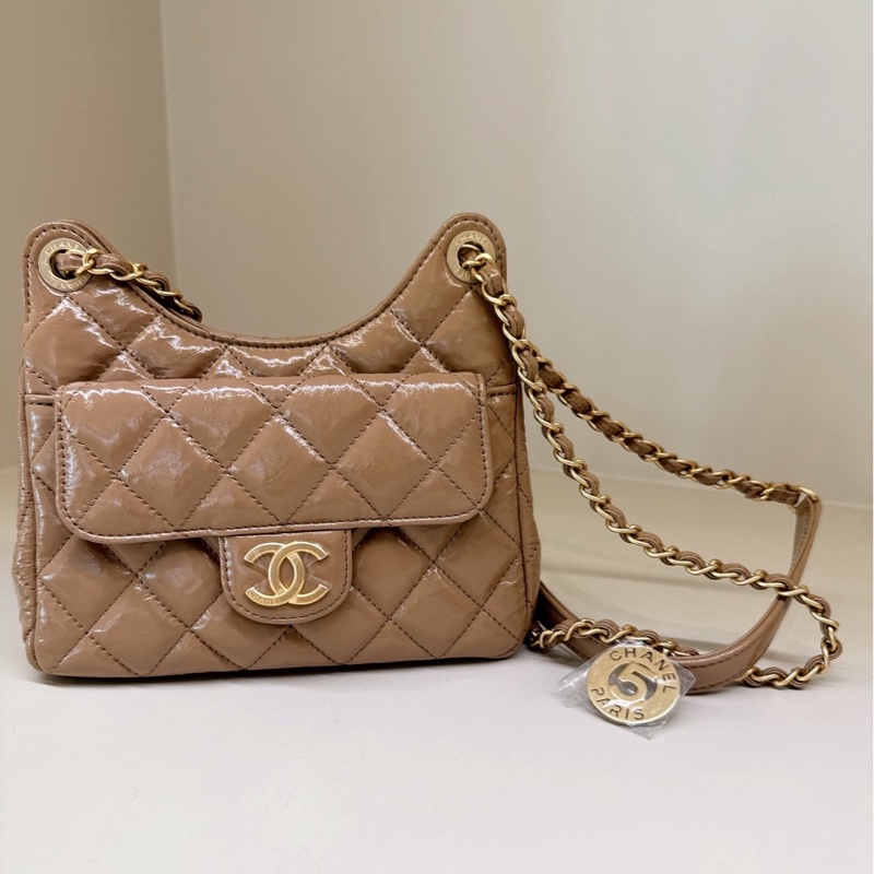 CHANEL 奶茶色天貓包鏈條包 芯片款-0