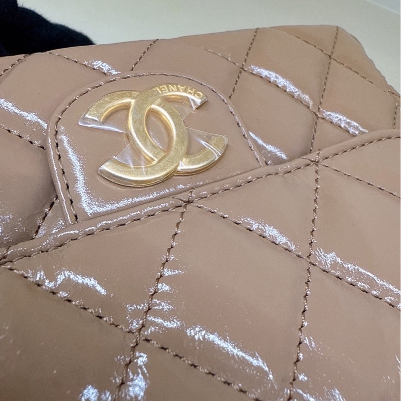CHANEL 奶茶色天貓包鏈條包 芯片款-6