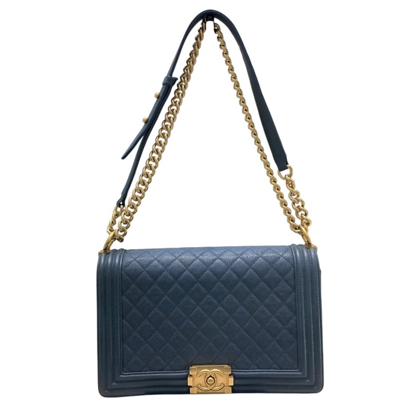 CHANEL 香奈兒 A92193 BOY28 魚子醬皮 鏈條單肩包 藍灰色-0