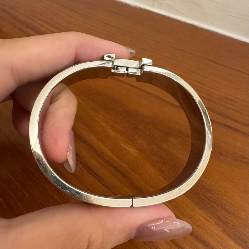 Hermes咖啡色銀H手環-2