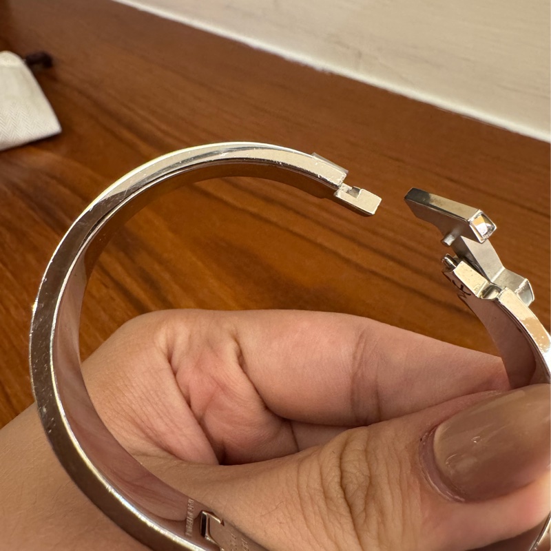 Hermes咖啡色銀H手環-11