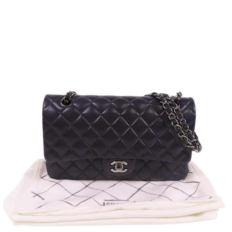 CHANEL 羊皮皮革Classic 25銀扣鏈帶肩背袋-9