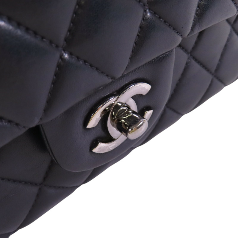 CHANEL 羊皮皮革Classic 25銀扣鏈帶肩背袋-14