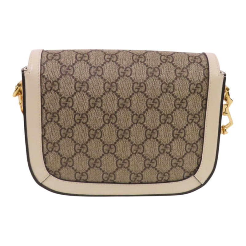 GUCCI 塗層帆布/牛皮皮革Horsebit 1955金扣肩背袋-1