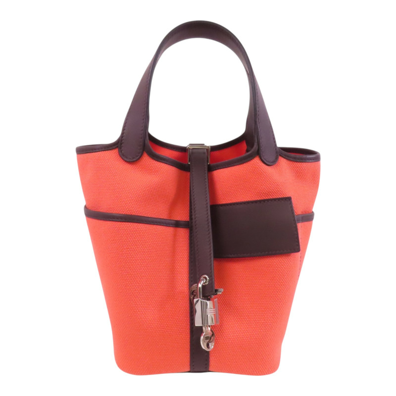 HERMES 帆布Picotin Cargo PM銀扣手挽袋-0