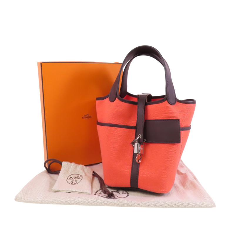 HERMES 帆布Picotin Cargo PM銀扣手挽袋-9