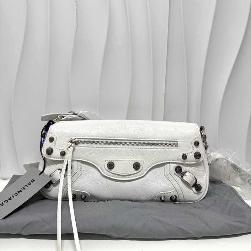 Balenciaga / 巴黎世家 Le Cagole白色細紋 羊皮革 單肩包-0