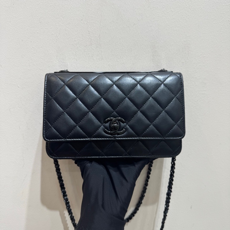 Chanel so black trendy cc woc鏈條單肩斜挎包-4