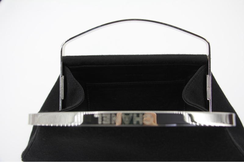 Chanel Vintage 97-99 Metal & Suede Black Silver Top Handle Satchel Clutch Evening Party Bag-12