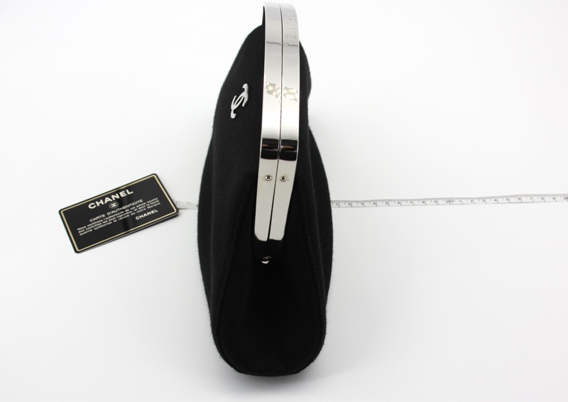 Chanel Vintage 97-99 Metal & Suede Black Silver Top Handle Satchel Clutch Evening Party Bag-24