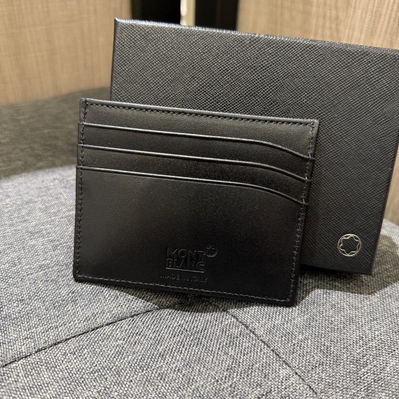 全新 MONT BLANC 萬寶龍 黑藍雙色全皮卡夾 信用卡夾-1