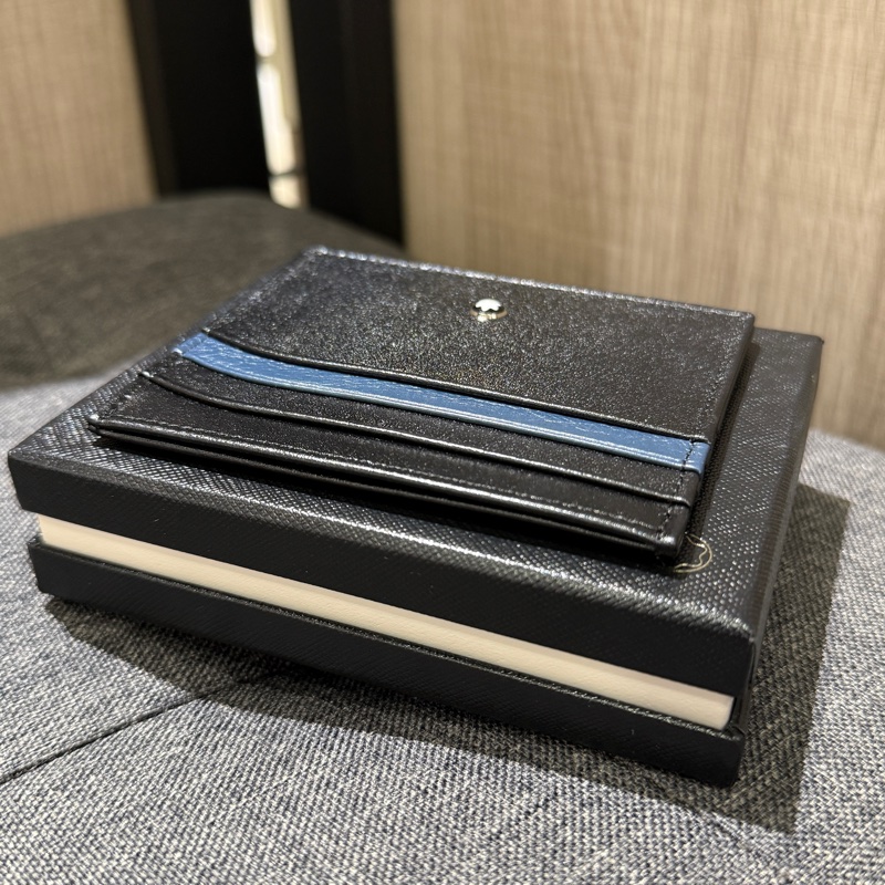 全新 MONT BLANC 萬寶龍 黑藍雙色全皮卡夾 信用卡夾-2