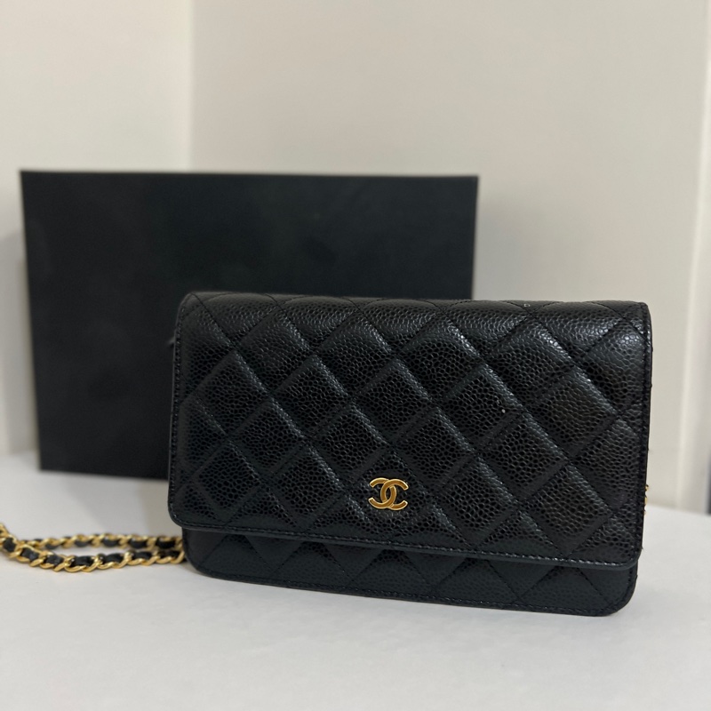 義大利專櫃購入經典香奈兒Chanel WOC黑荔枝牛皮金鍊-0