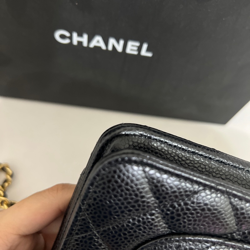 義大利專櫃購入經典香奈兒Chanel WOC黑荔枝牛皮金鍊-4