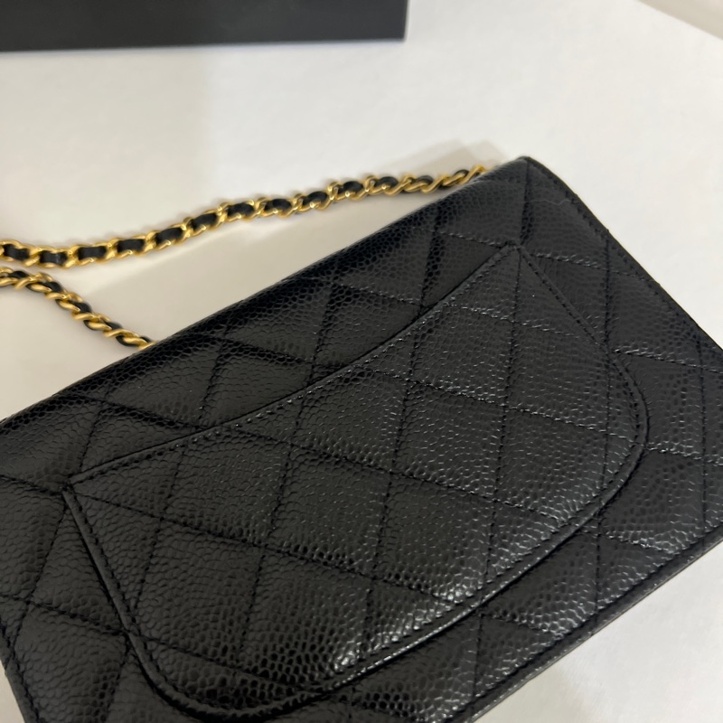 義大利專櫃購入經典香奈兒Chanel WOC黑荔枝牛皮金鍊-6