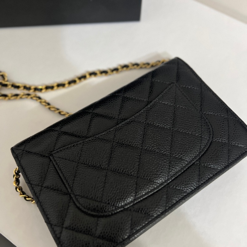 義大利專櫃購入經典香奈兒Chanel WOC黑荔枝牛皮金鍊-11