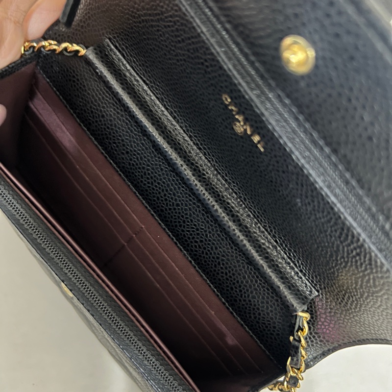 義大利專櫃購入經典香奈兒Chanel WOC黑荔枝牛皮金鍊-14