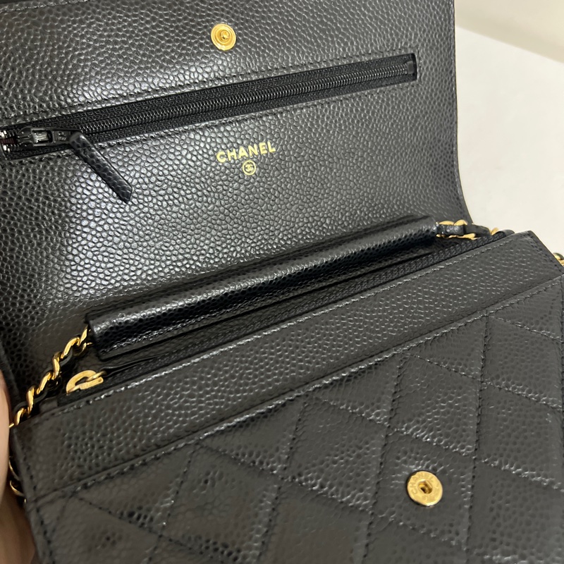 義大利專櫃購入經典香奈兒Chanel WOC黑荔枝牛皮金鍊-16