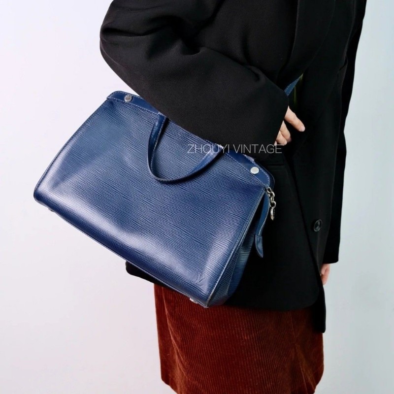 莉亞精品♡LV 藍色水波紋手提包 近新美包-3