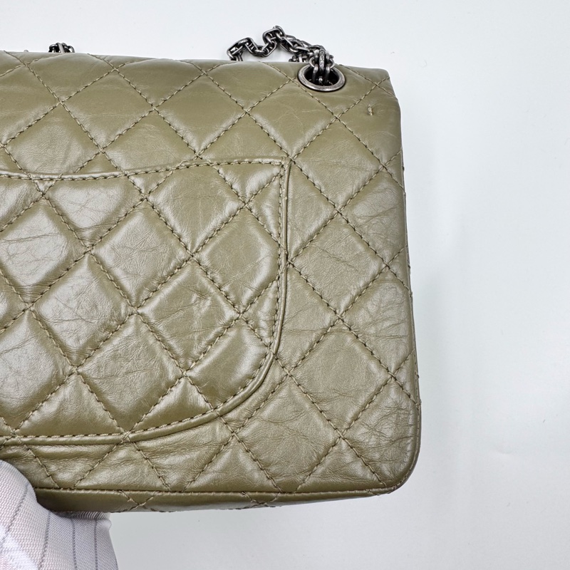 Chanel / 香奈兒 18K 仙人掌綠掌紋 牛皮大號 2.55 鏈條包-15