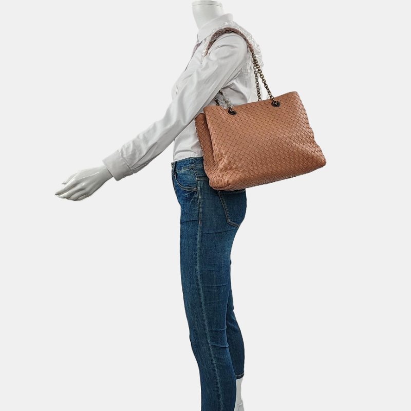 BOTTEGA VENETA 托特包 豆沙色牛皮編織 肩背包 手提包-1