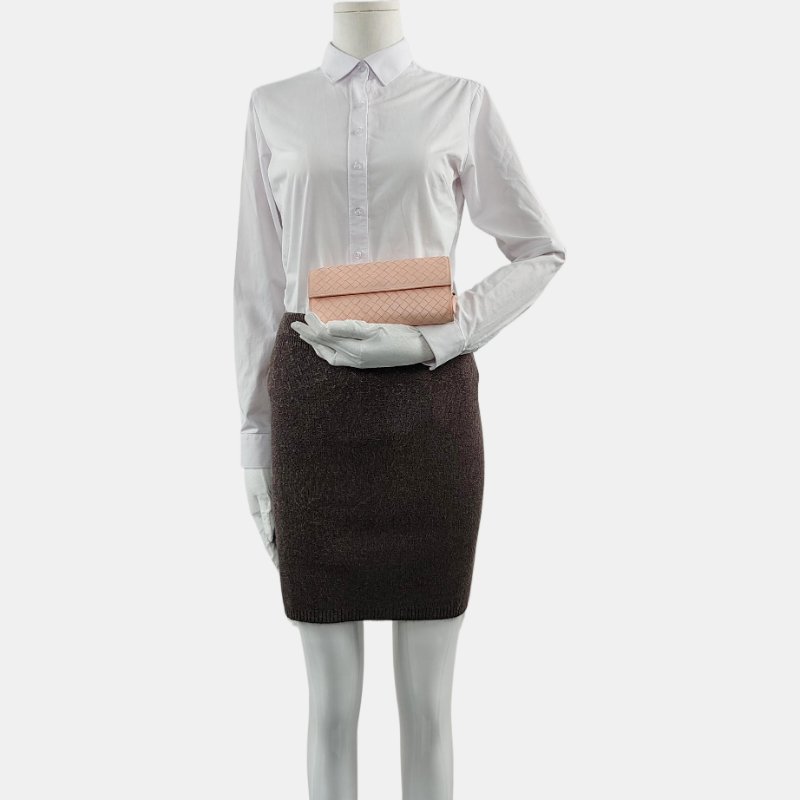 BOTTEGA VENETA 裸粉色羊皮編織錢包 長夾 銀包-1