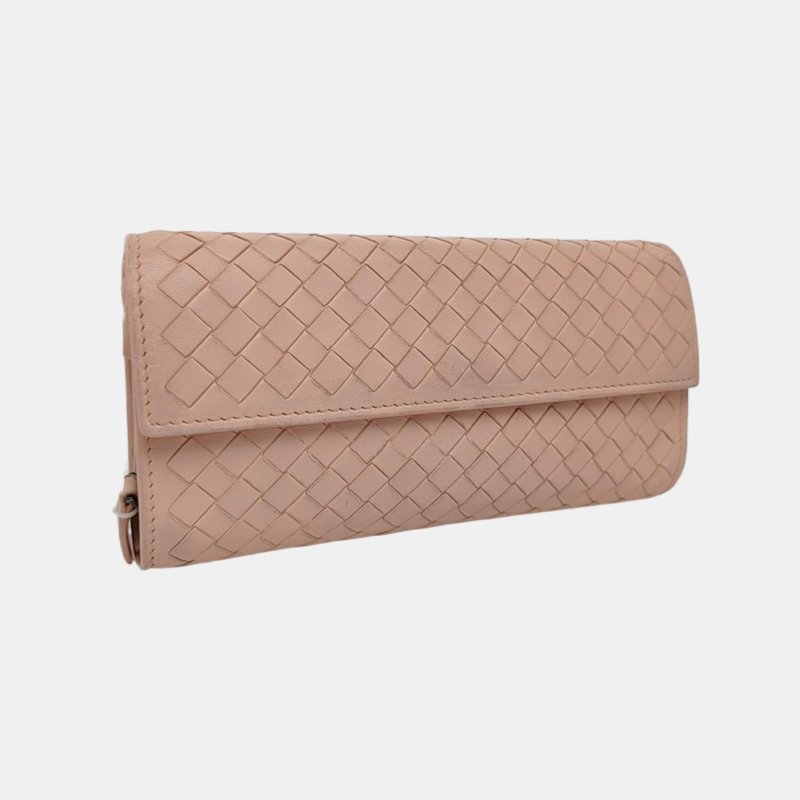 BOTTEGA VENETA 裸粉色羊皮編織錢包 長夾 銀包-3