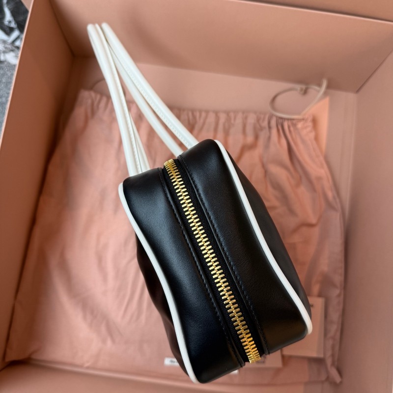 Miu Miu Beau黑色白邊皮革手提包 肩背包-2